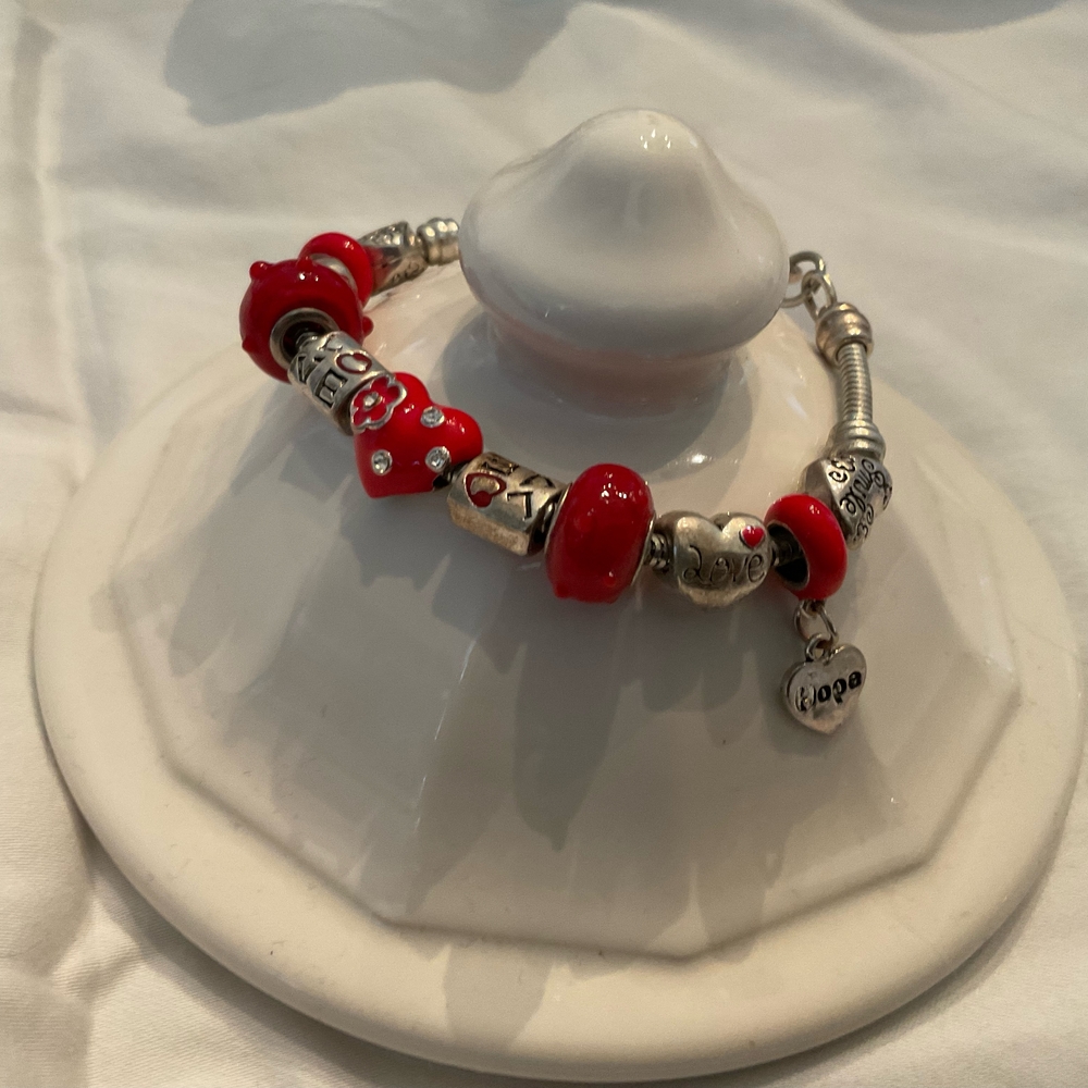 Brighton Silver and Red Heart Charm Bracelet - Picture 2 of 5